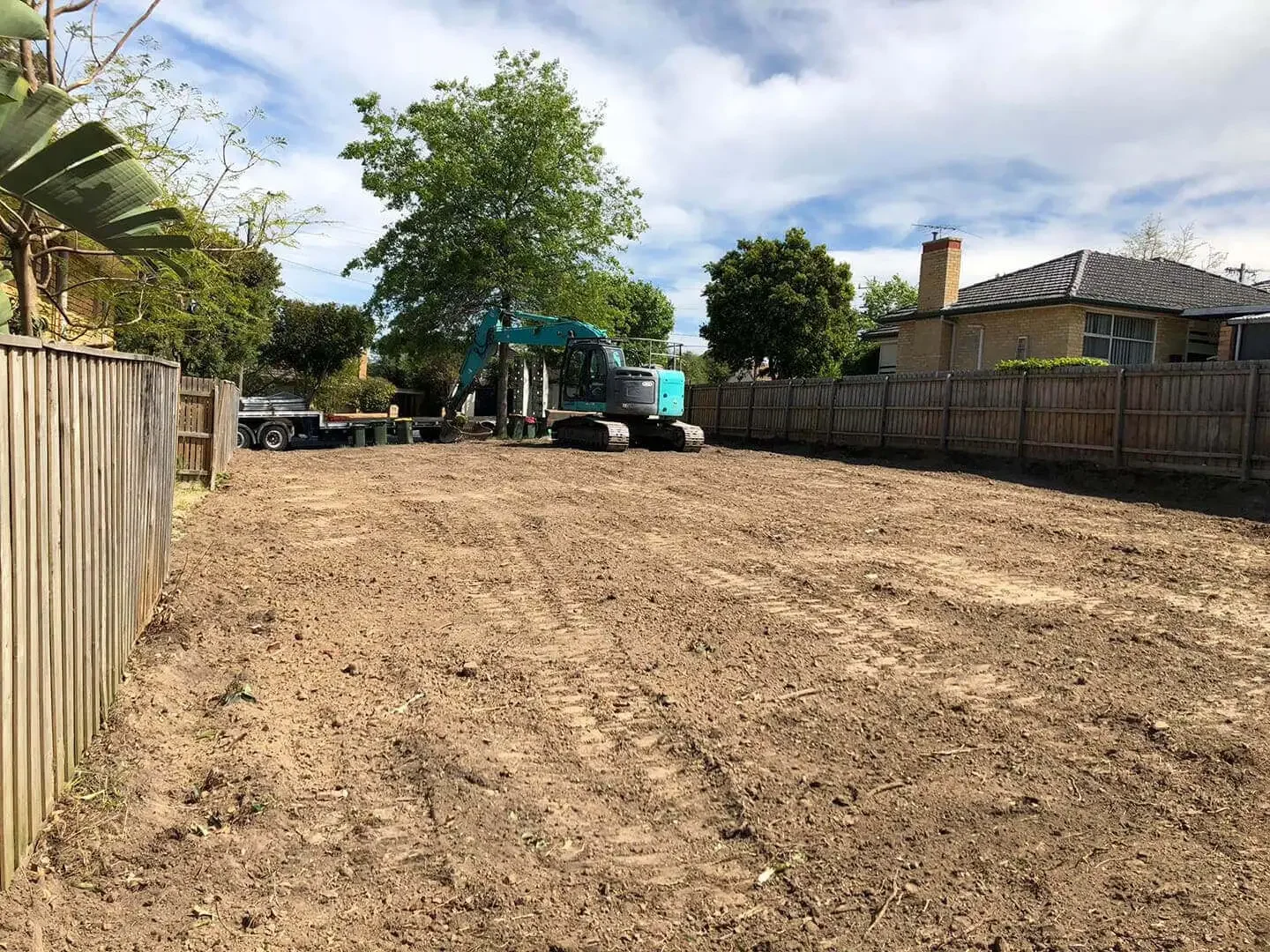 Vacant land cleared by an excavator.