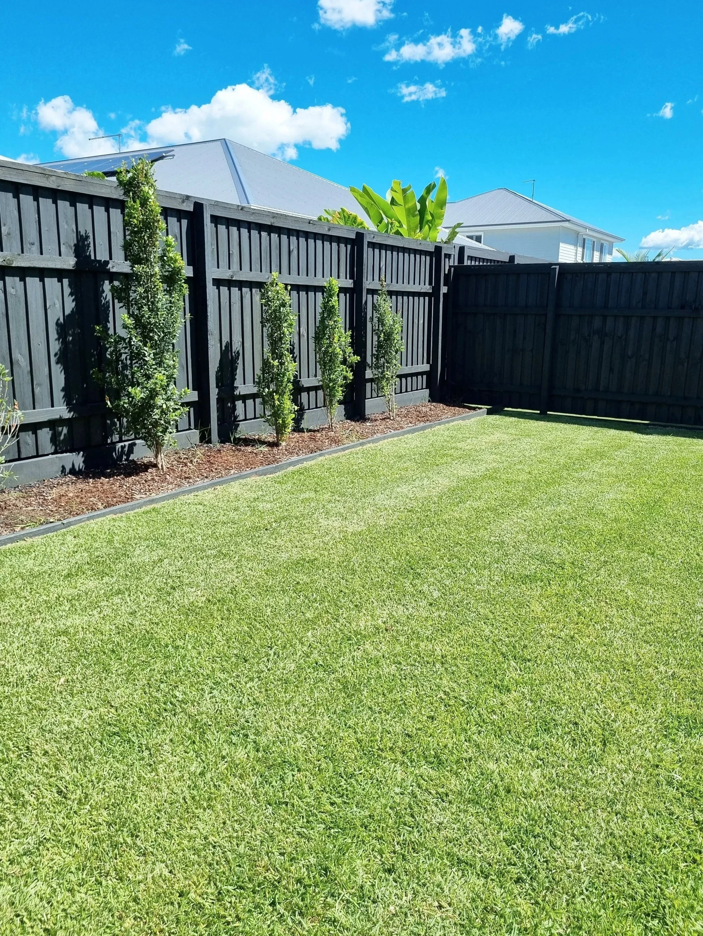 Freshly mowed backyard in North Lakes – regular lawn mowing service.