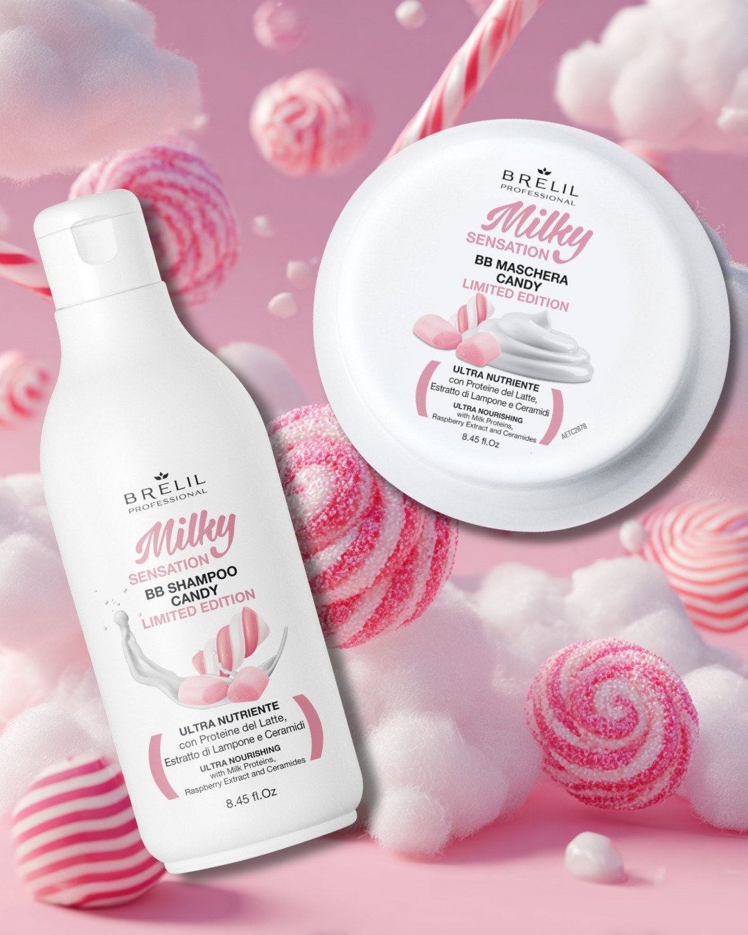 🍬New Limited Edition Brelil  Candy Shampoo and Mask 🍬

Designed to deeply nourish and detangle, this pampering pair restores body and vitality through the lengths while leaving hair irresistibly soft.

Enriched with Milk Proteins, Raspberry Extract