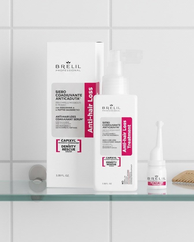 Support stronger, healthier hair with this targeted hair loss routine from Brelil. The dermatologically tested Anti Hair Loss Shampoo shampoo helps fight and prevent hair loss while preparing the scalp,  while the fortifying Anti Hair Loss treatment 