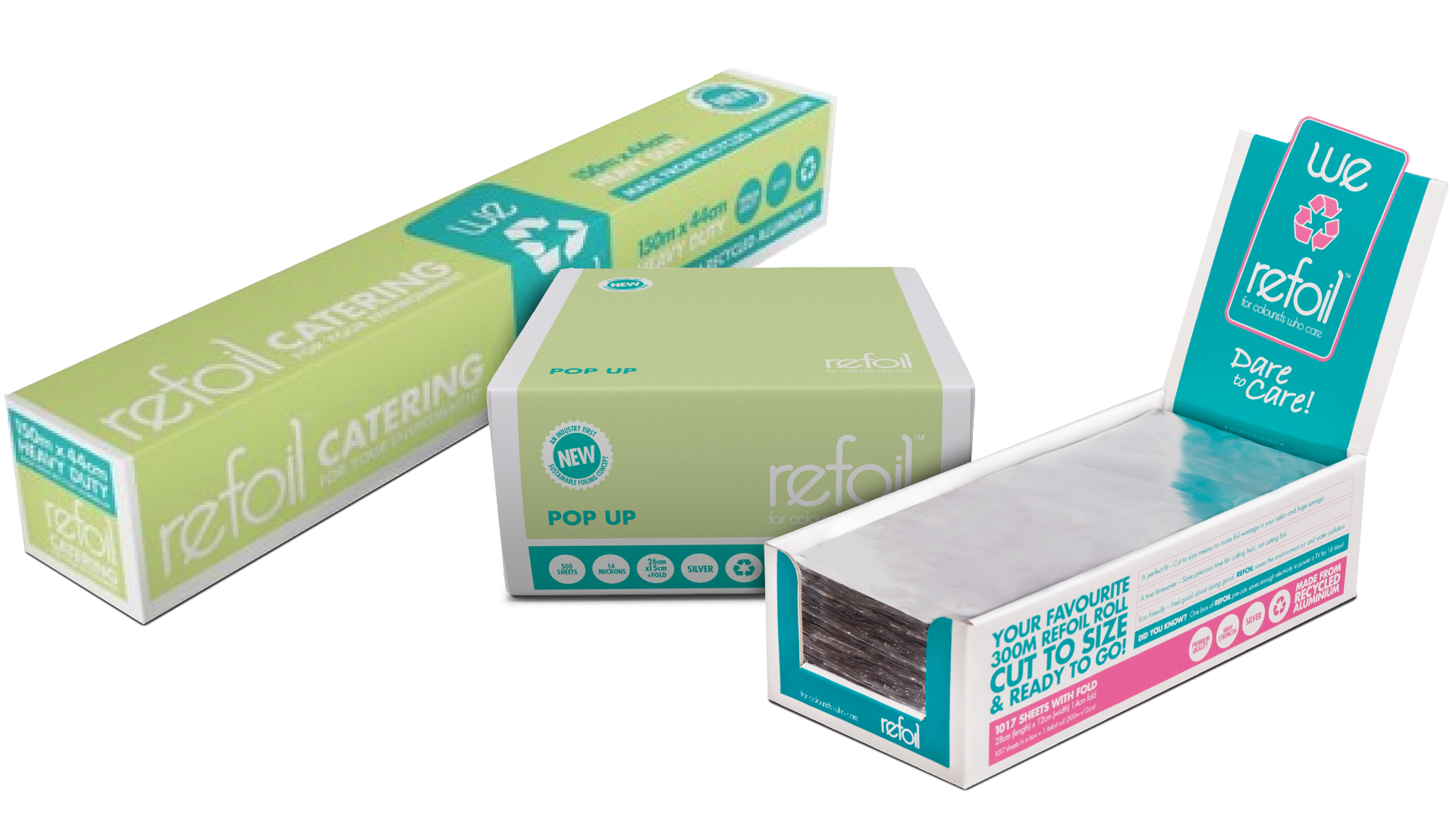 Refoil range of sustainable and recyclable foil products for hair salons and colourists - distributed exclusively by Professional Hair Brands in New Zealand.