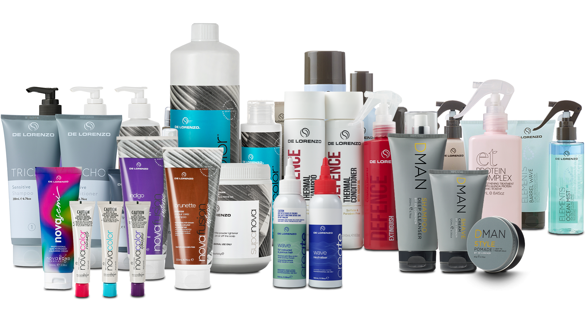 De Lorenzo haircare range of products distributed exclusively by PHB Ltd in New Zealand.