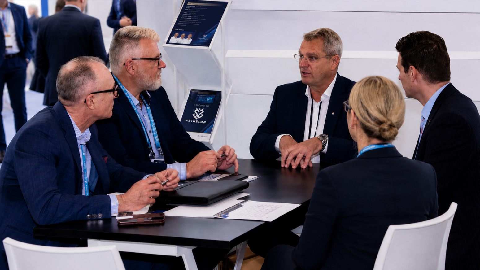 Aethelon team meeting with defence industry partners at a trade and technology expo