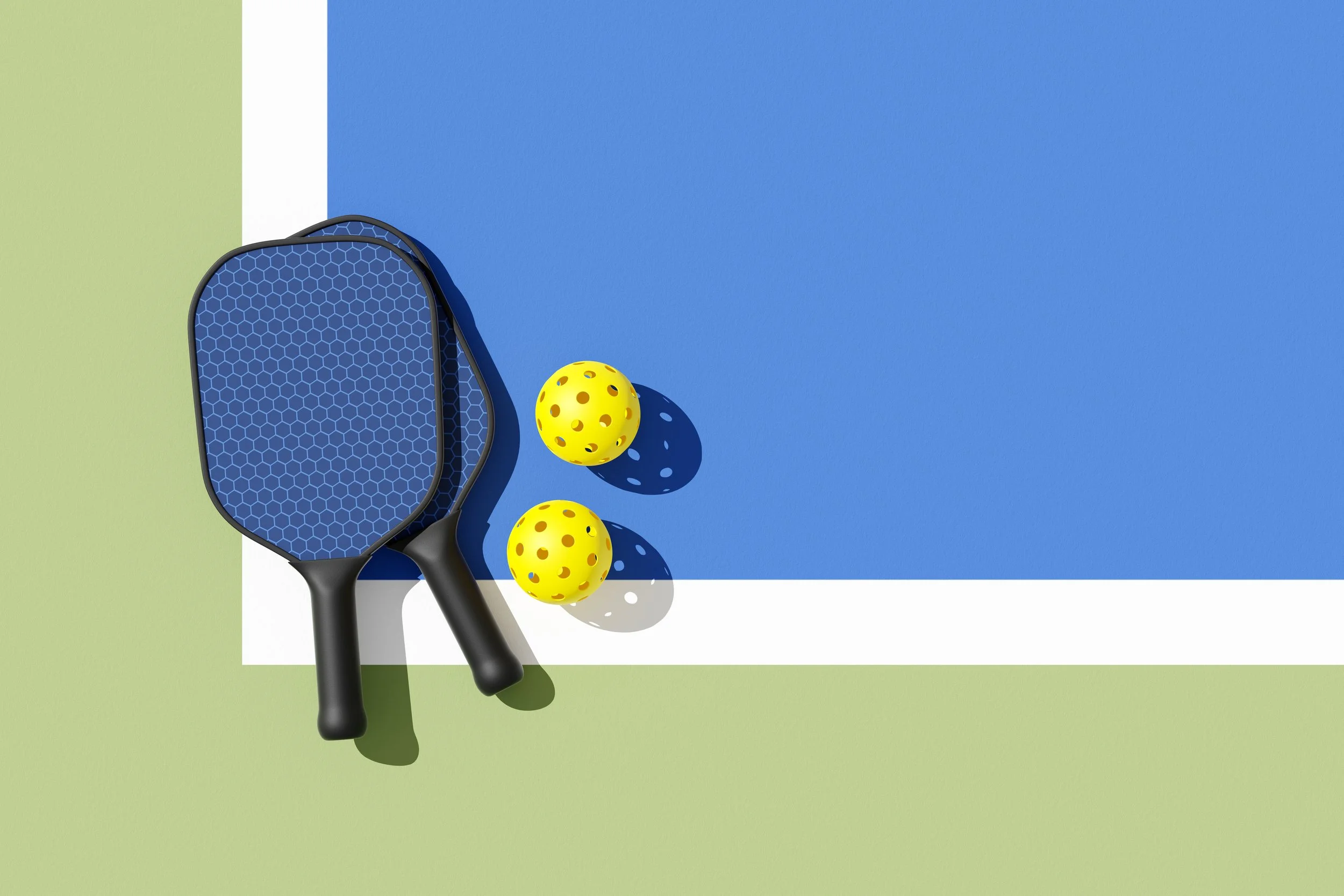 Modern lifestyle flat lay featuring pickleball paddles and bright colors representing movement, culture, and contemporary consumer brands.