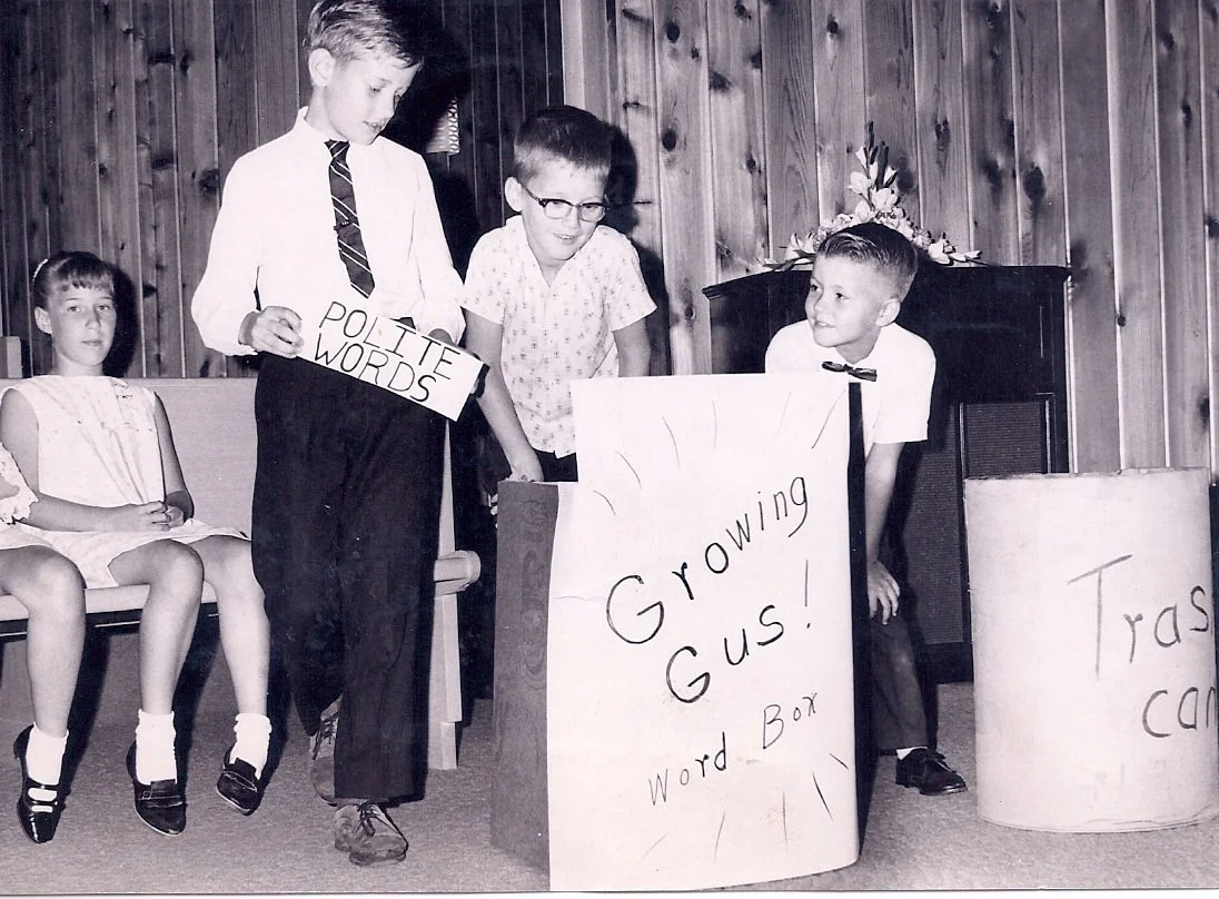 VBS at the church in the the mid 1960s. Charlotte Cremeens seated, Dale Stalter in the middle and the little boy on the right is Rodney Parker.
