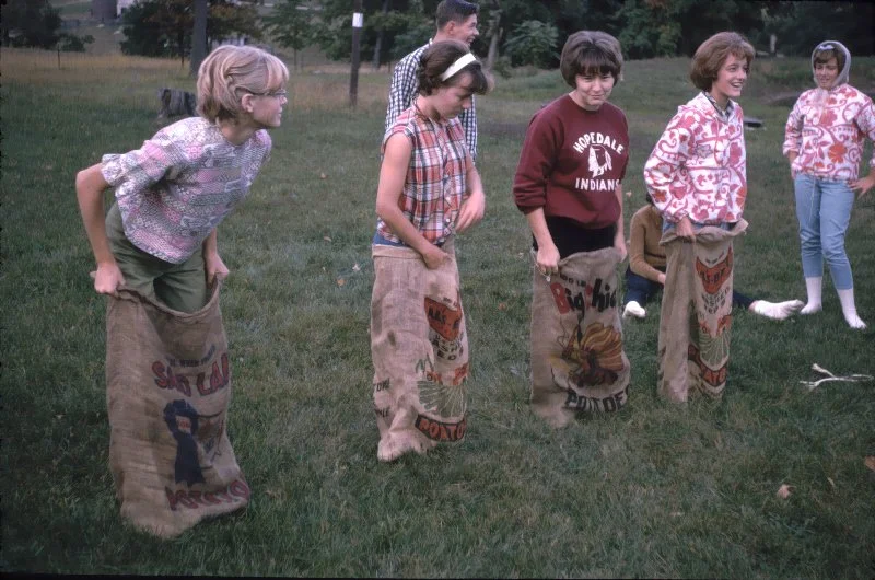 Teenagers of the church in the mid 1960s. From left, Peggy Cutler, Mary Patton, Colleen Stalter, and Jan and Jean Patton. Elyvin Brown is in back.
