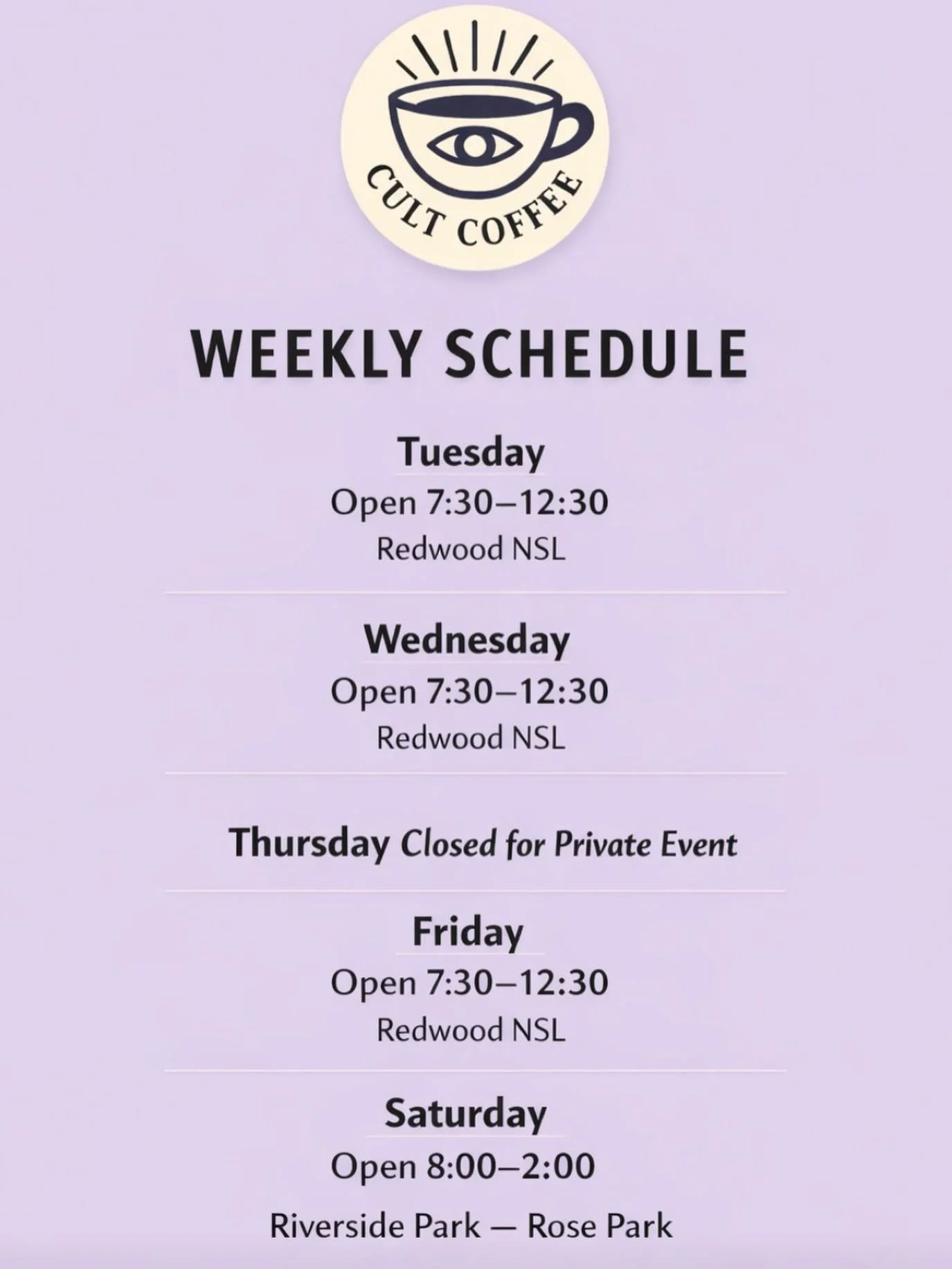 Schedule for April 14th-19th