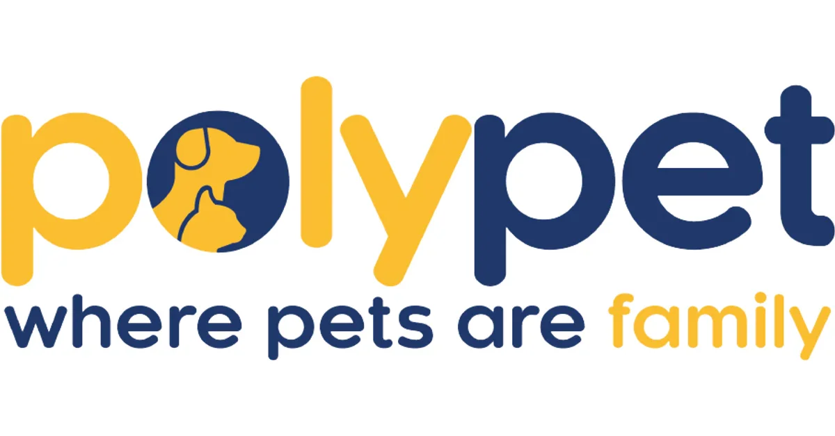 Polypet logo with a dog and cat silhouette inside the letter 'o', and the tagline 'where pets are family'.