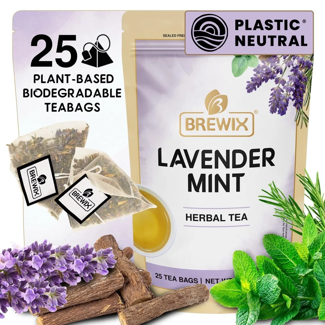 BREWIX Lavender Mint Herbal Tea (25 Pyramid Tea Bags)
