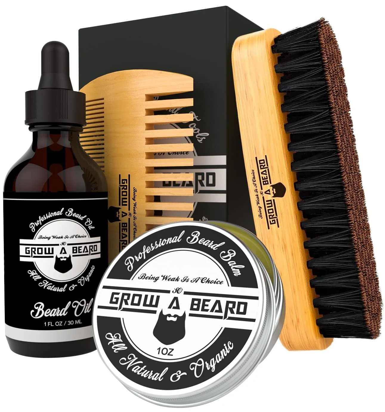 Beard Grooming Kit (Brush, Comb, Oil &amp; Balm Set)