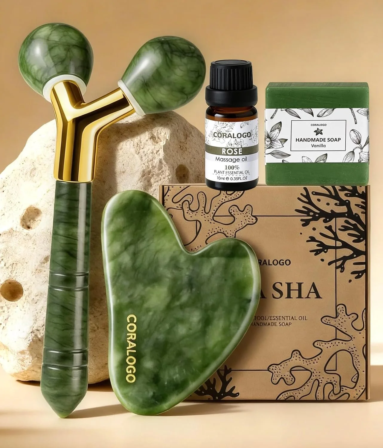 Coralogo Jade Gua Sha Facial Tool Set (4pc)