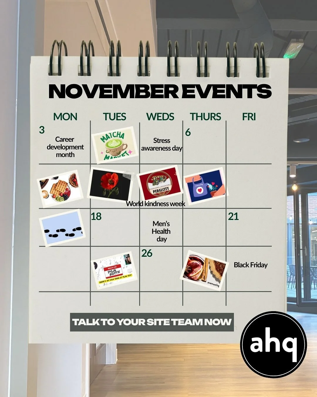 There&rsquo;s plenty already planned for this month across our 3 sites, with more to come. Your on site team will be able to help with any questions about how to book, get involved or plan your own pop-up in our spaces. 

November&hellip; here we go!