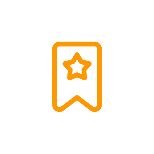 Orange outlined bookmark with a star in the center.