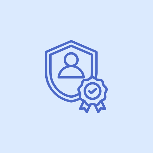 Icon of a shield with a person inside and a certification badge with a checkmark