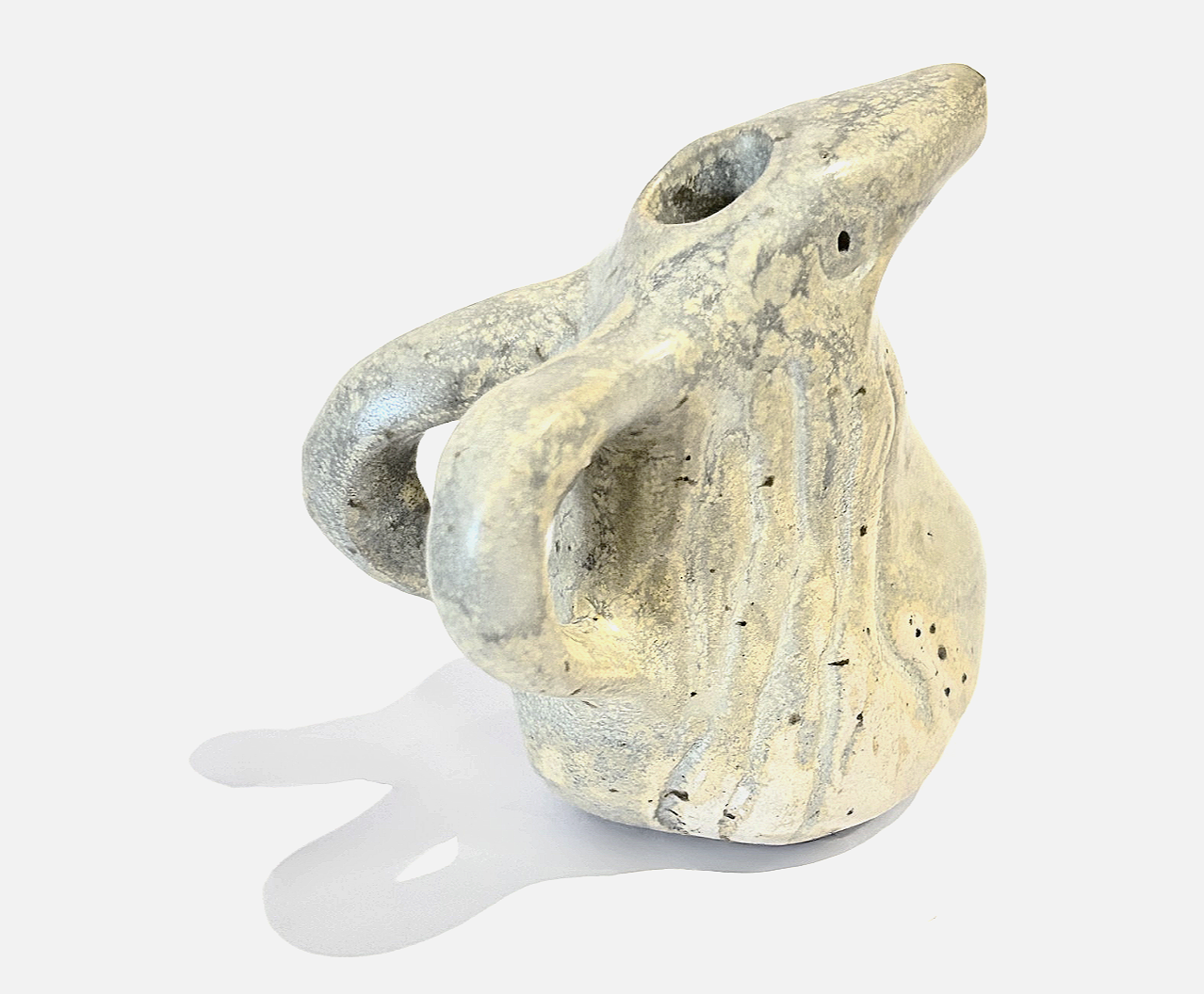 Céramique pièce unique texture marbrée beige et grise collectible design Elisabeth David Paris 615