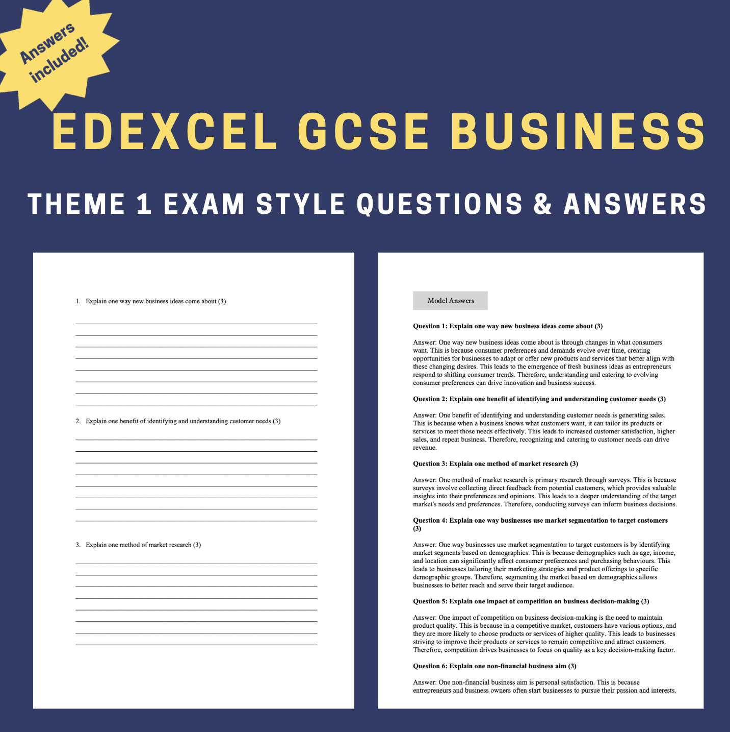 Exam Style Questions GCSE Business Theme 1 w/ Answers