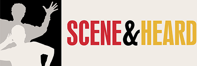 Logo of SCENE & HEARD with a black and white graphic of a person waving.