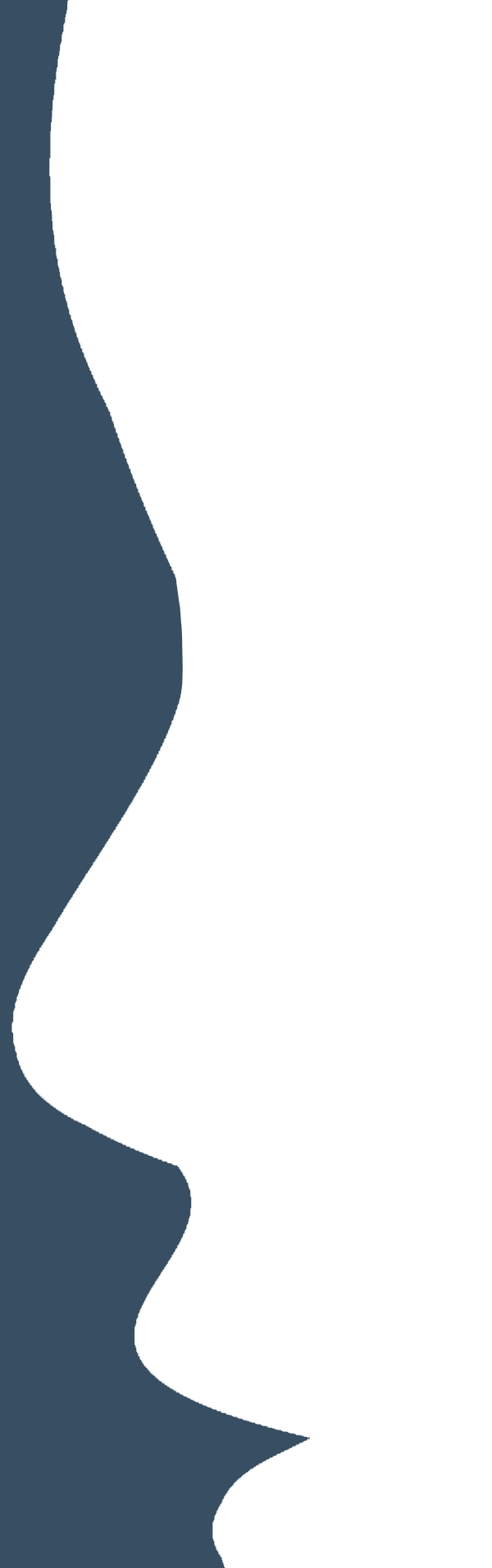 Close-up profile silhouette of a person's face in black with a white outline, set against a dark background with a blue side panel.