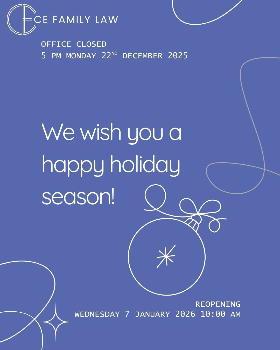 Our team is taking a well-deserved break. 
Our office will be closed from 5 p.m. Monday, December 22, 2025, and will reopen at 10 a.m. on Wednesday, January 7, 2025.

If you have an inquiry, please submit your online request. This will ensure we have