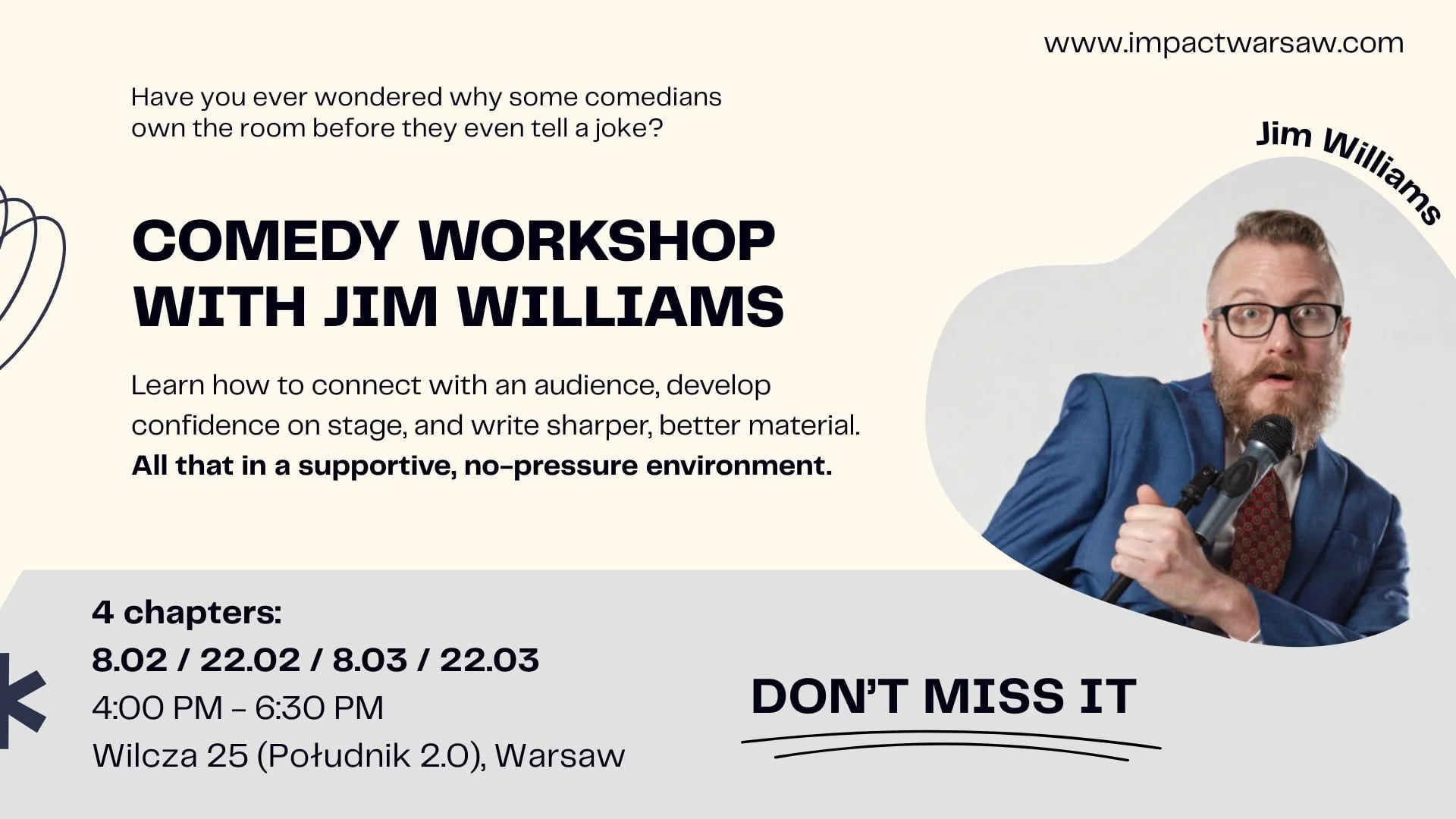 Comedy Lab with Jim Williams – 4-Session Workshop 