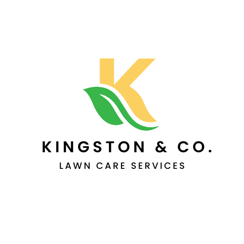 Logo for Kingston & Co. Lawn Care Services featuring a stylized letter K with a green leaf design.