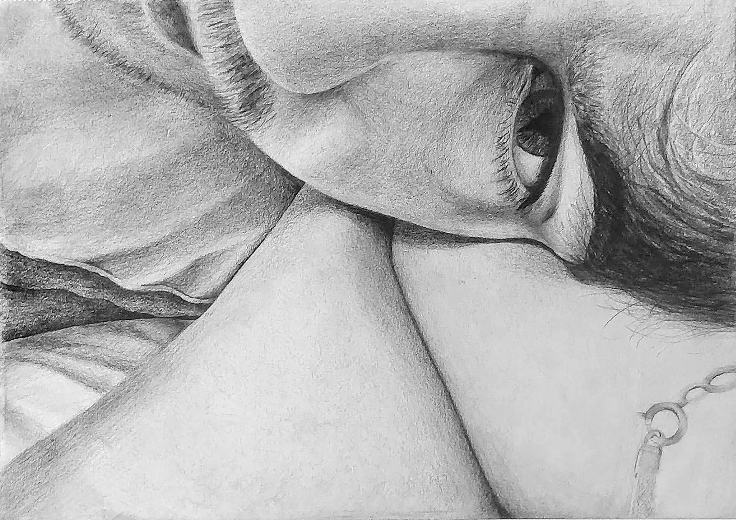 'Pillow Talk' | 2024 | Pencil on Paper | 21 x 29.7 cm | Exhibited as part of GUSH in 2025 | In Private Collection