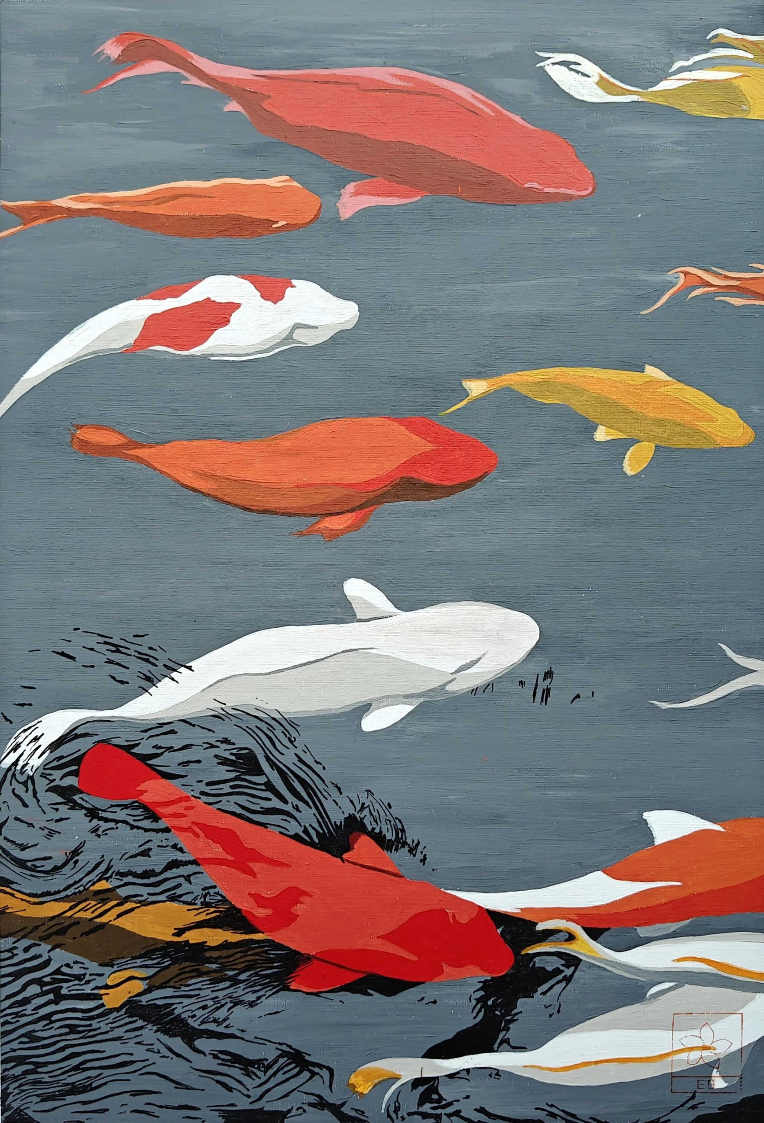 'Koi' | 2025 | Acrylic on Paper | 44 x 30cm | Thailand Residency | Available for Purchase