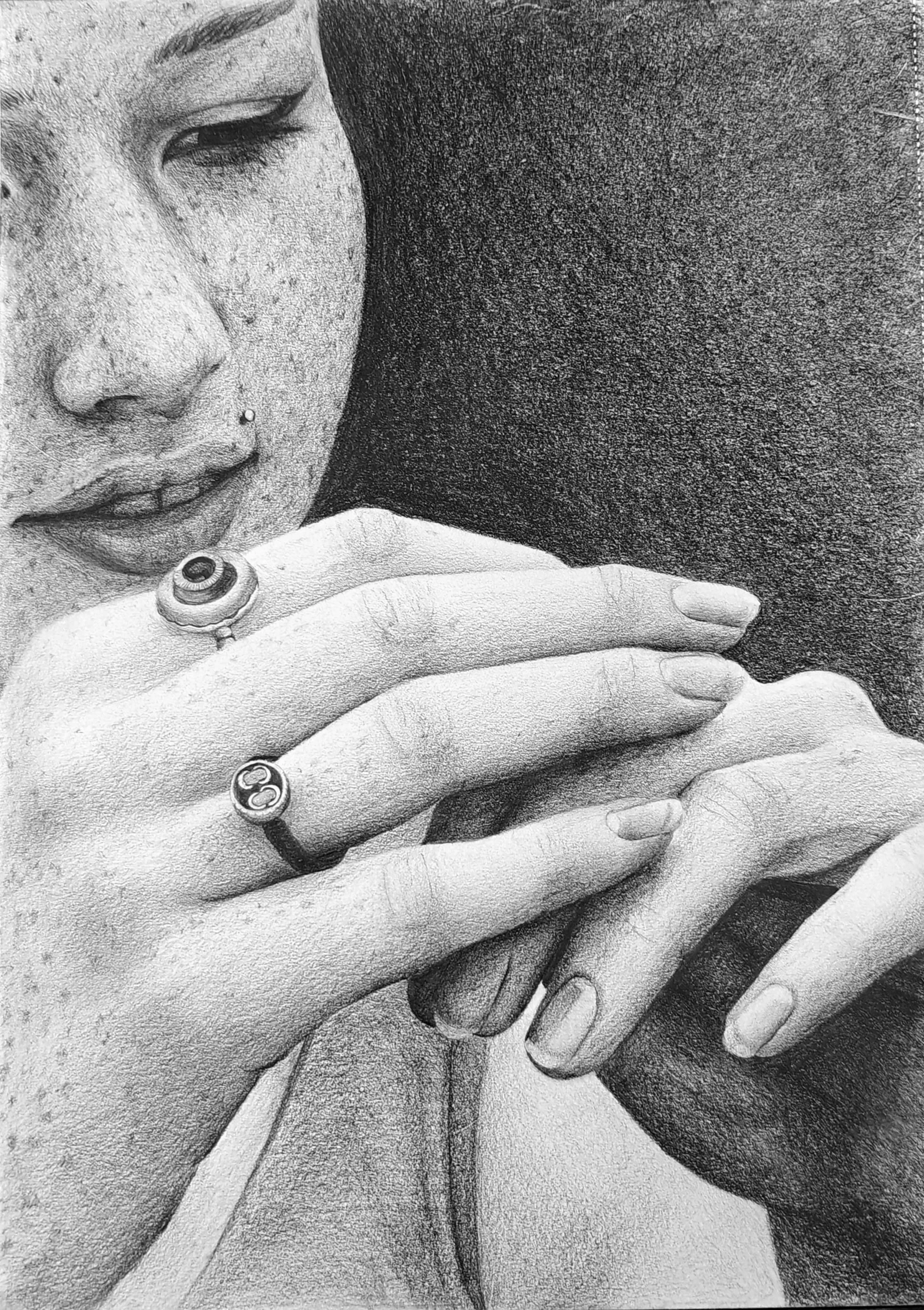 'Jess in Bristol, 2011' | 2025 | Pencil on Paper | 29.7 x 21cm | Exhibited at subcult in 2026 | In Private Collection