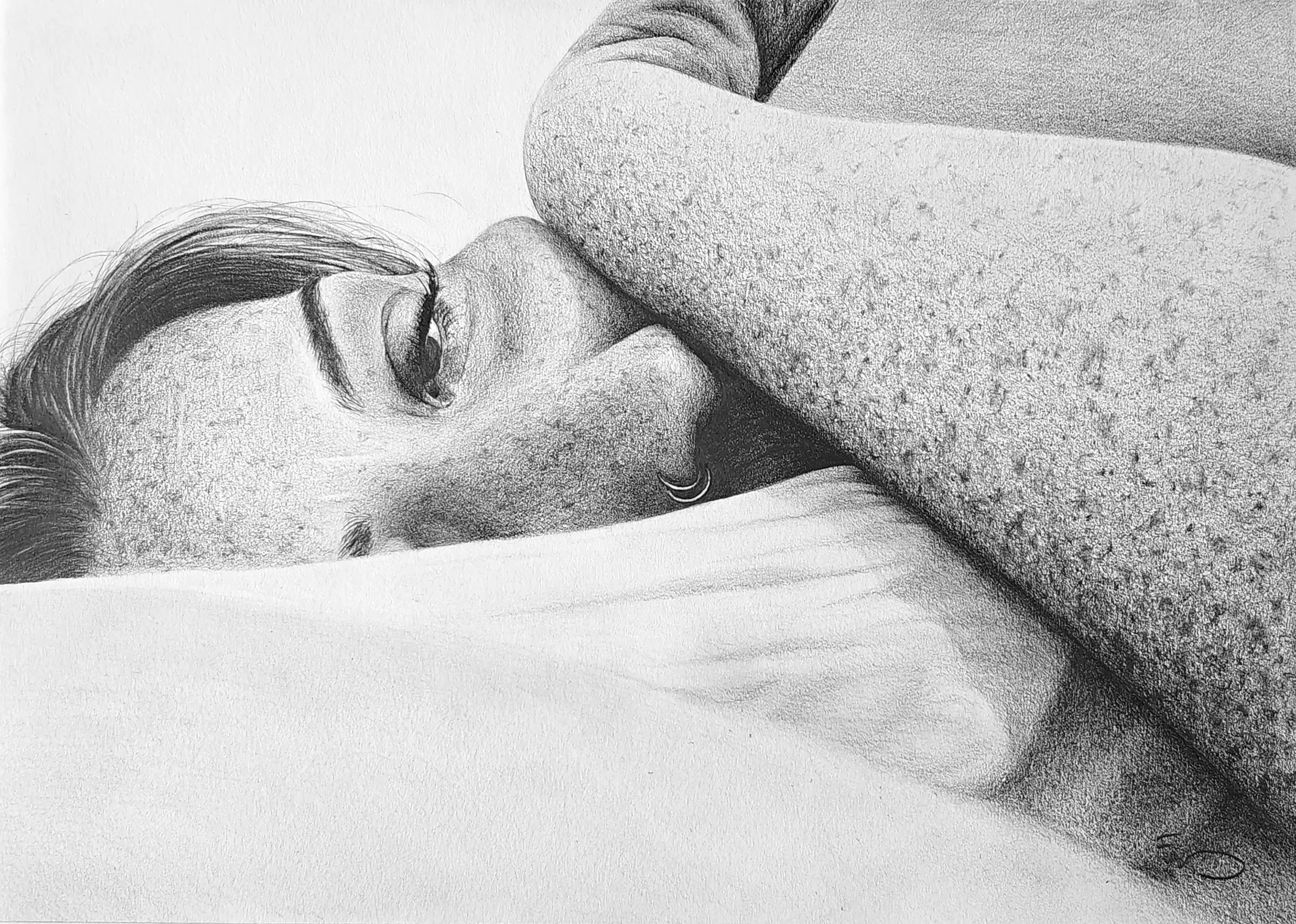 'Self-Portrait' | 2025 | Pencil on Paper | 21 x 29.7cm | Exhibited as part of GUSH in 2025 | In Private Collection
