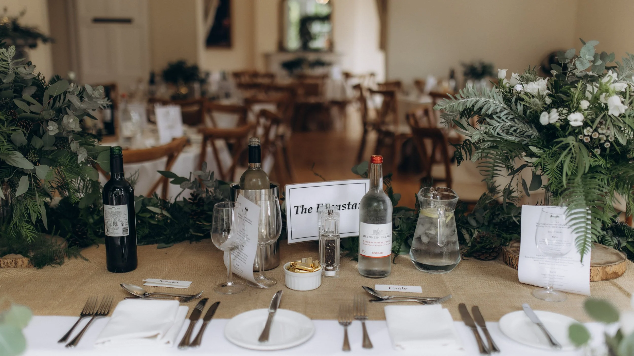 Wedding tablescape at Pembroke Lodge reception
