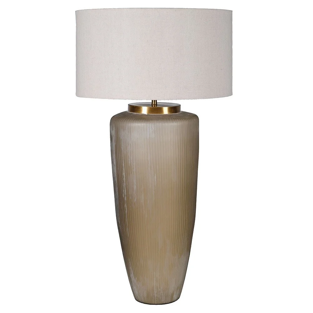 Coach House Loki Hand Cut Glass Table Lamp with Linen Shade
