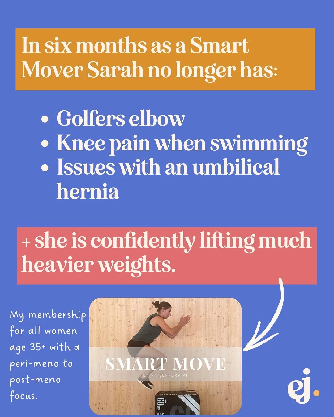 Sarah does Smart Move alongside working full time and having two young children. 

She has been doing 2-4 online sessions at home each week, as time and energy has allowed. 

She has gone from wearing an elbow clamp/support every day - with the golfe