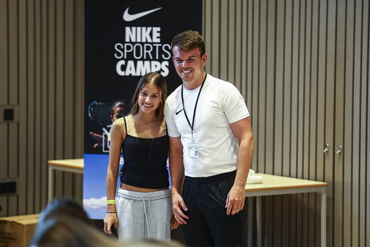 Hockey coach and player at camp awards