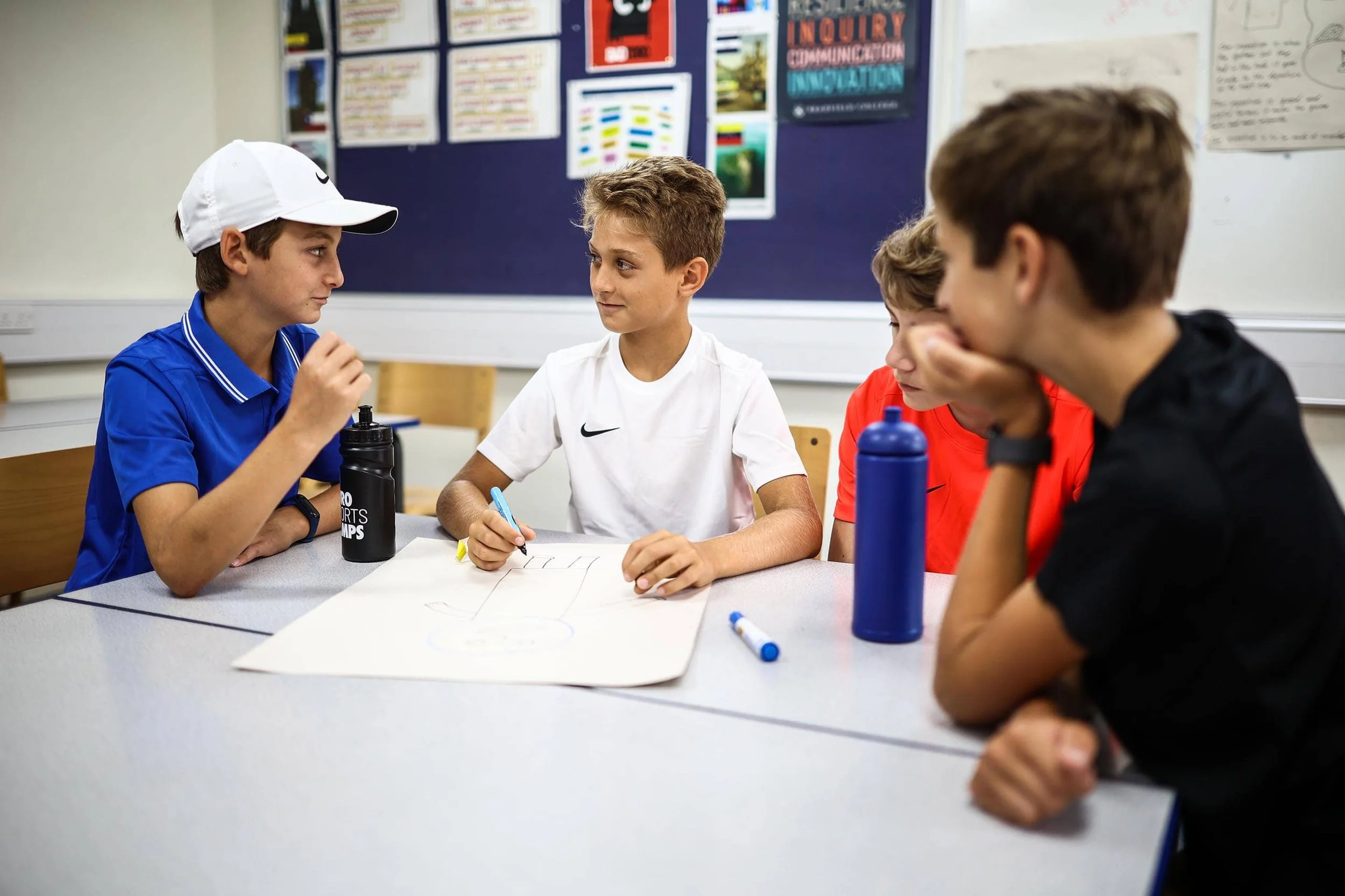 Players in class discussion on camp
