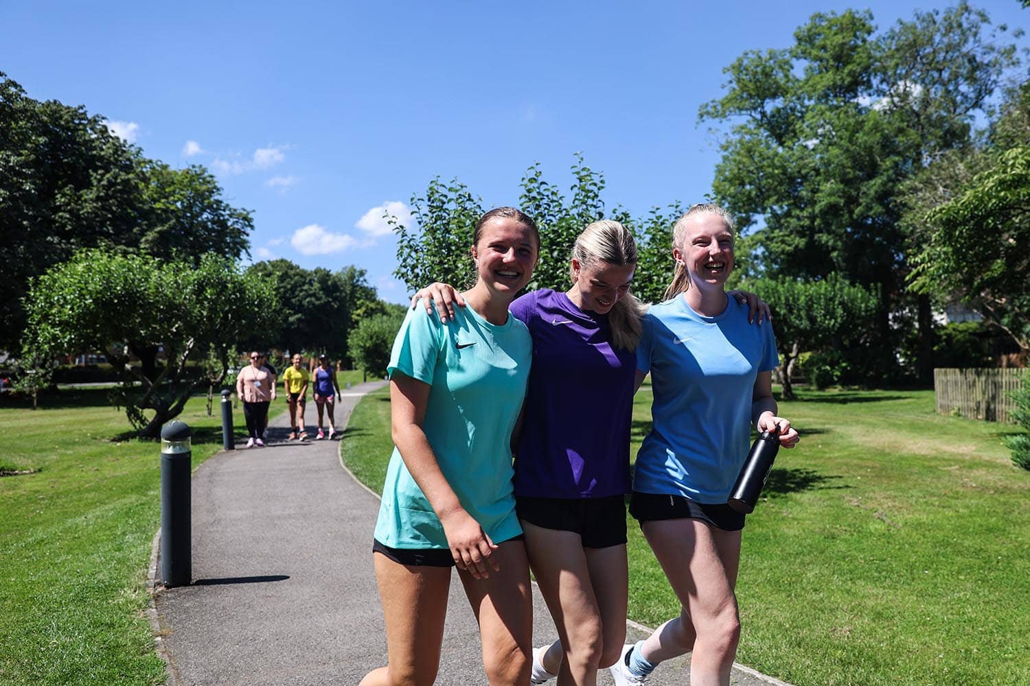 Netball players walking to lunch