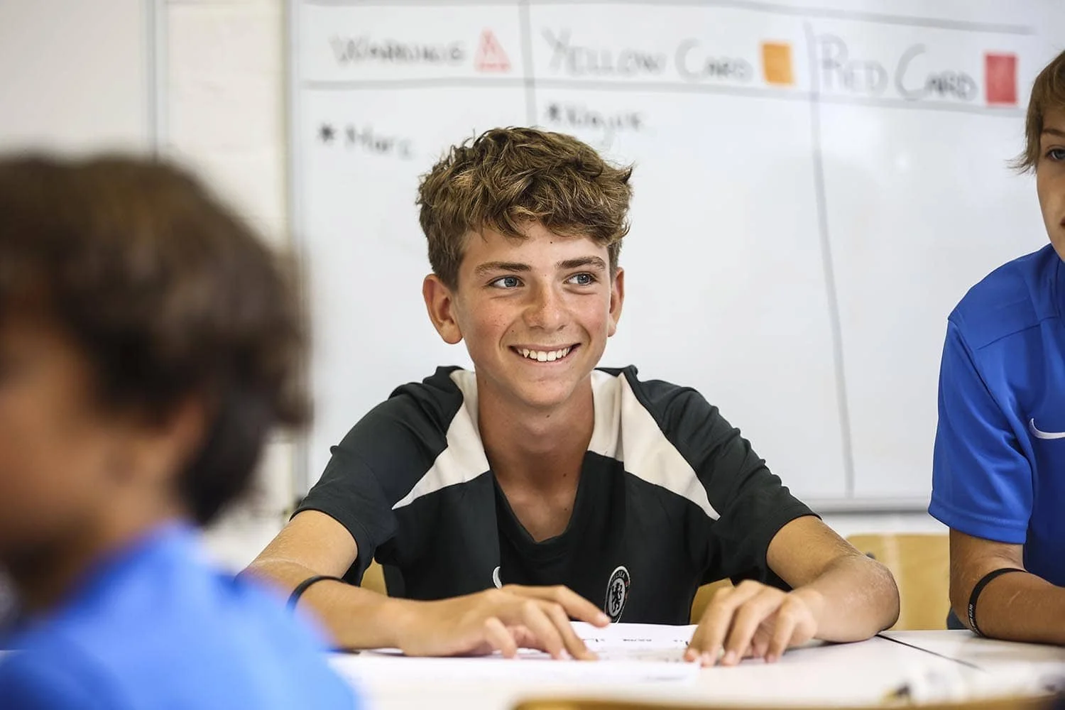 Boys in football workshop