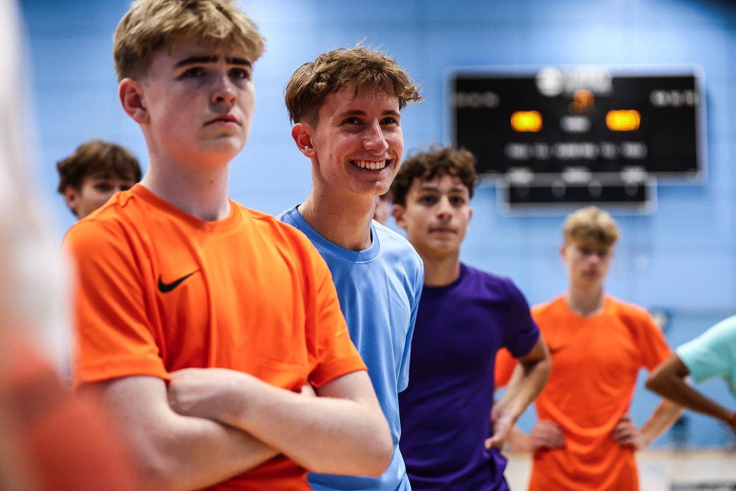 Basketball campers having fun in training