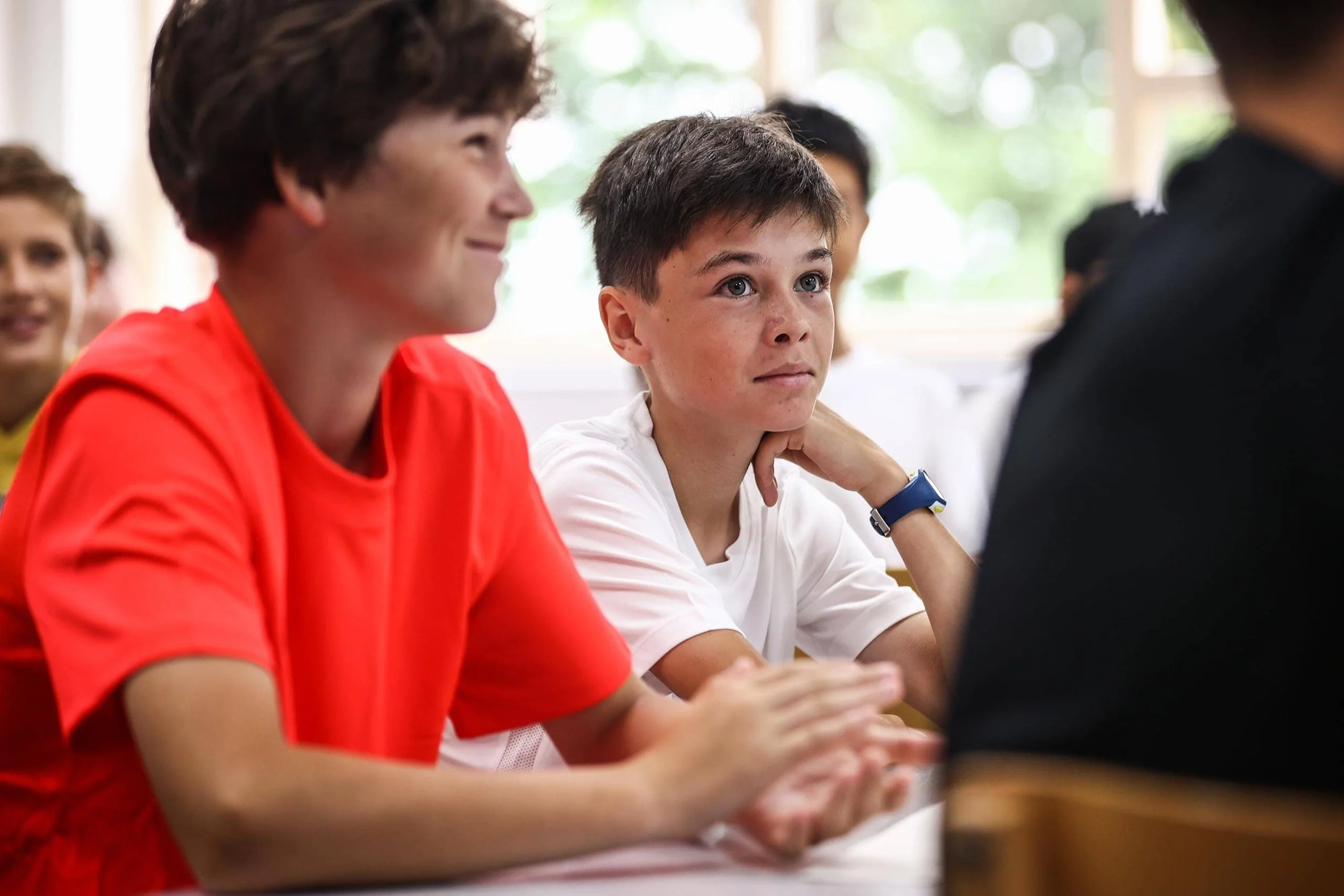 Hockey player in classroom during workshop