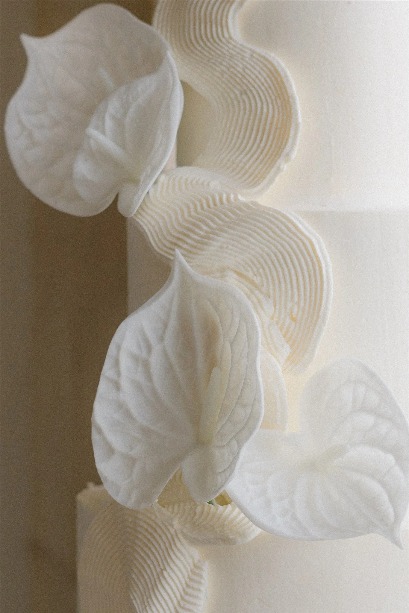 Photo détail gateau mariage theme ivoire avec des fleurs blanches