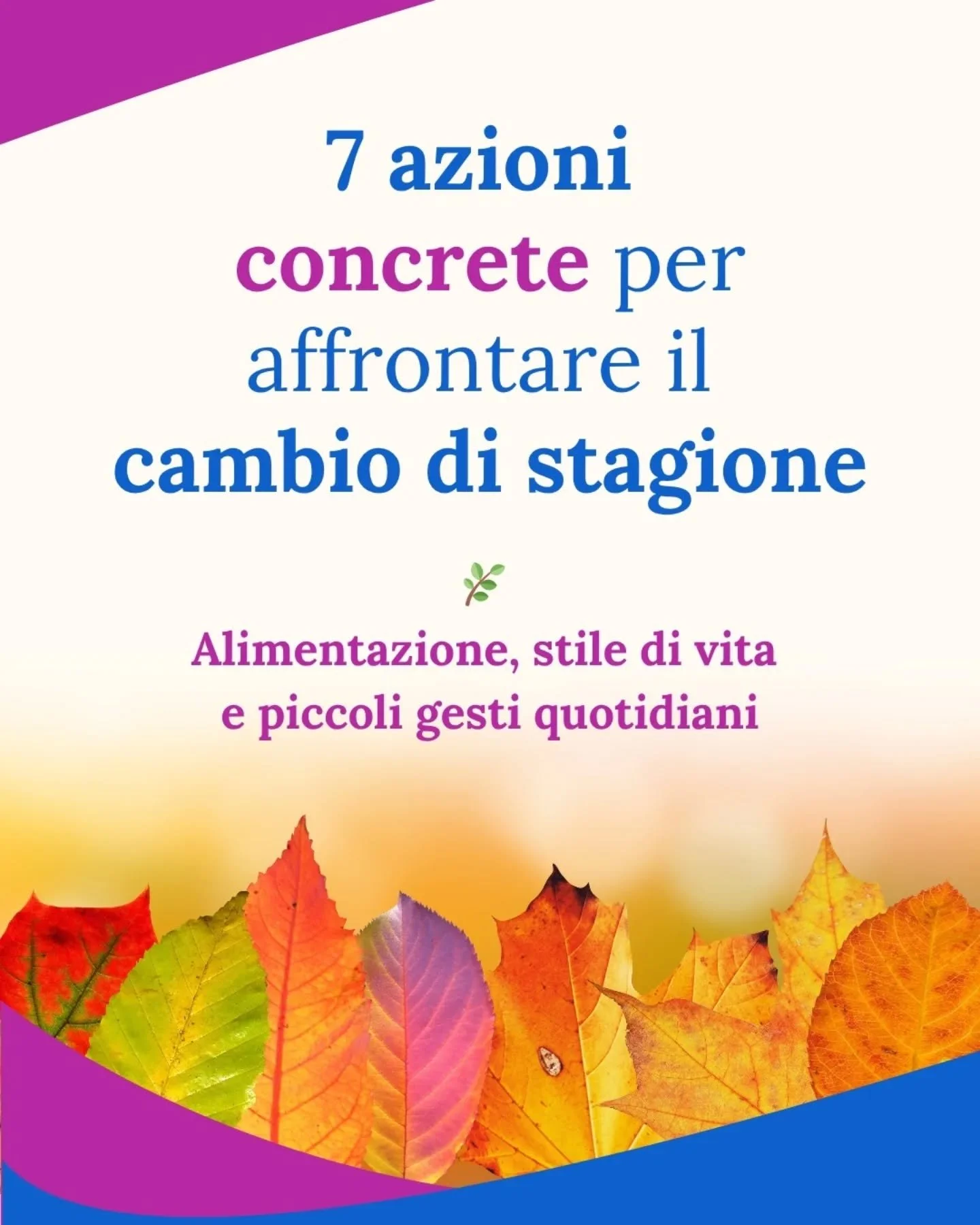 ✨ Il corpo sente quando cambia la stagione. E se lo ascoltiamo, possiamo accompagnarlo con piccoli gesti quotidiani.

In questo carosello trovi 7 azioni concrete, semplici ma efficaci:
🌱 scegliere alimenti di stagione
🛌 mantenere ritmi regolari
🧠 