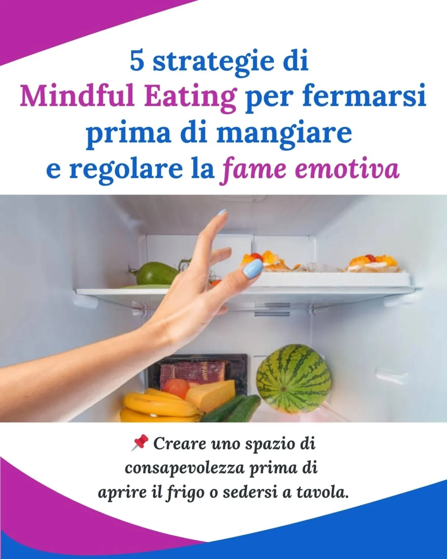 🧘&zwj;♀️ Mindful Eating significa imparare a fermarsi prima di mangiare e a regolare la fame emotiva con maggiore consapevolezza.

Spesso apriamo il frigo, soprattutto nel tardo pomeriggio o nel dopocena, pi&ugrave; per noia, stanchezza o stress che