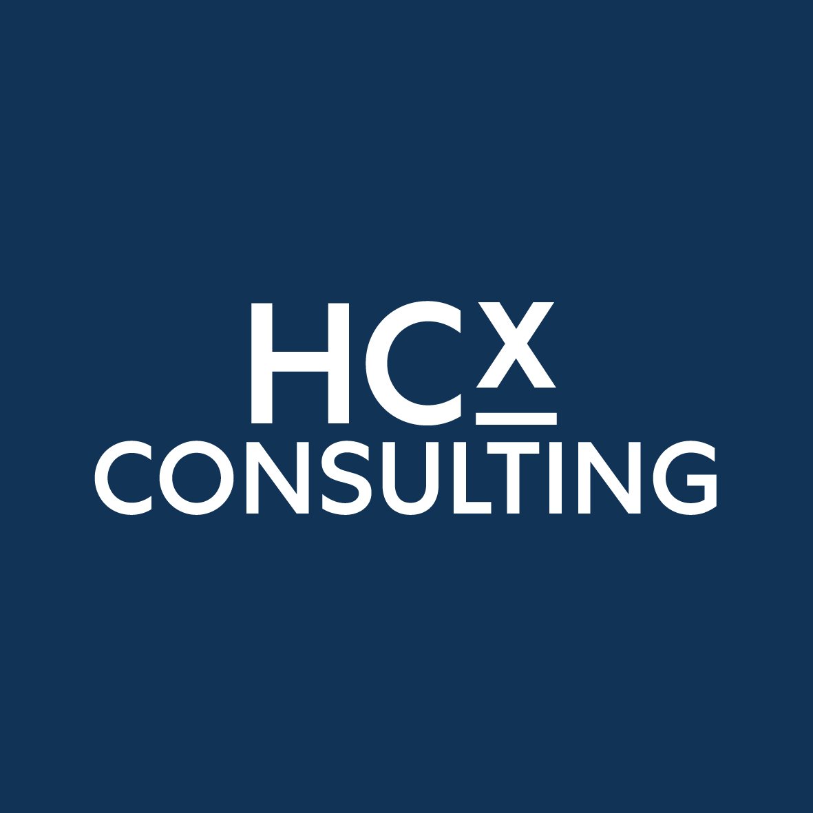 HCX Consulting logo on a dark blue background.