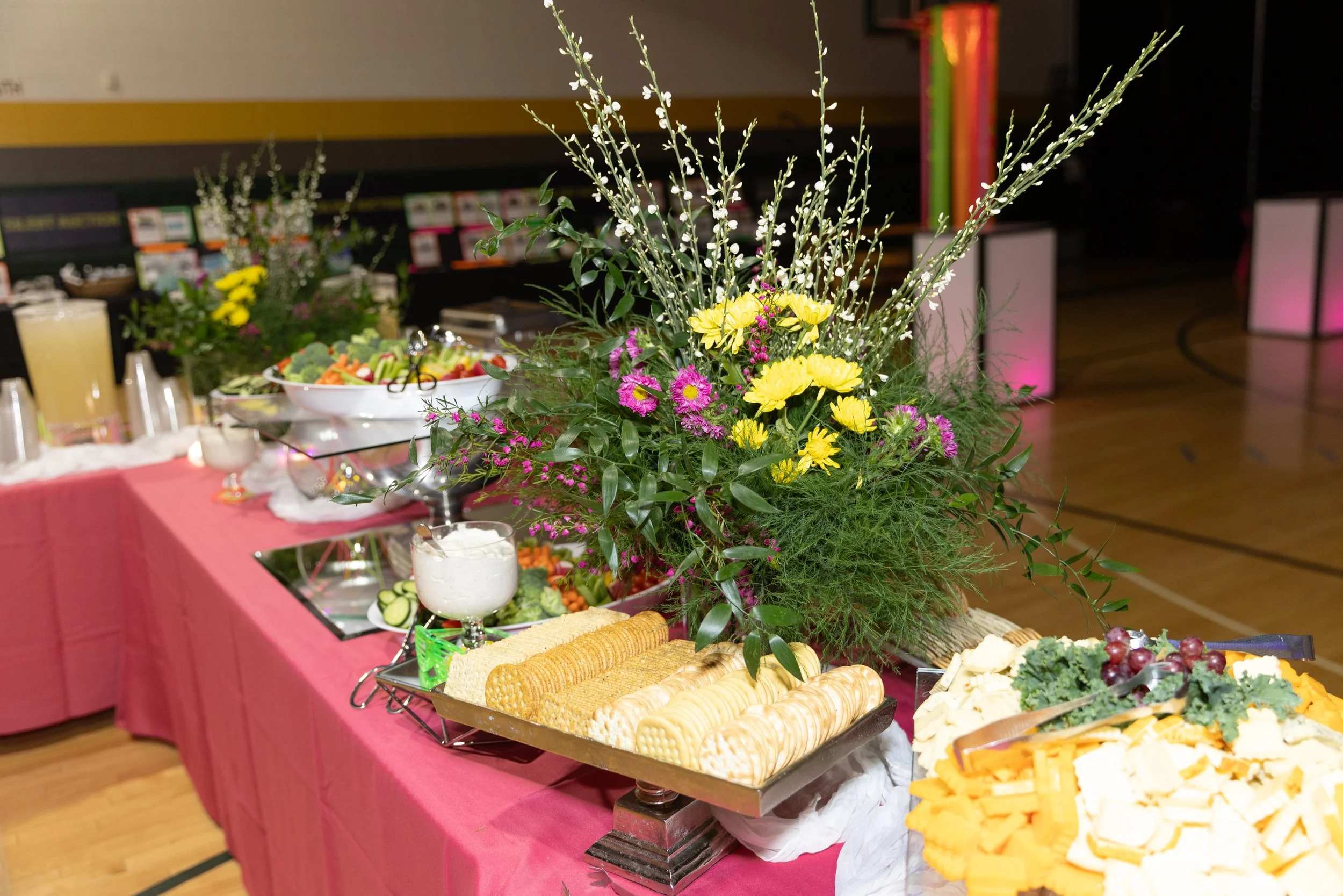 colorful appetizer table for auction event