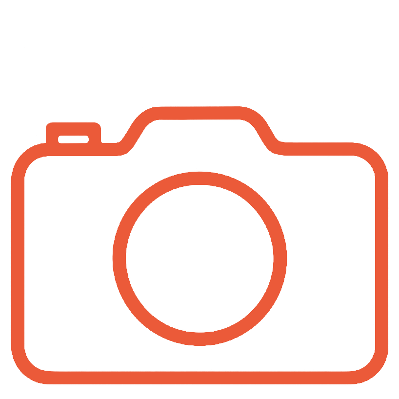 Icon einer stilisierten Kamera in oranger Farbe.