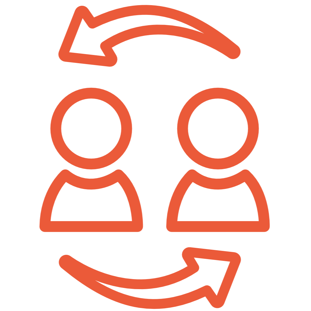 Symbol für Gemeinschaft mit zwei Personen und zwei Pfeilen, die aufeinander zeigen.