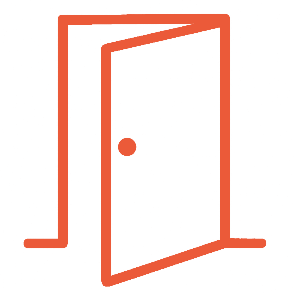 Orangerroter Grundriss einer offenen Tür.