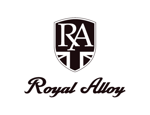 Royal Alloy UK Logo with a shield design containing the letters 'RA' at the top and a cross at the bottom, and the words 'Royal Alloy' written below.