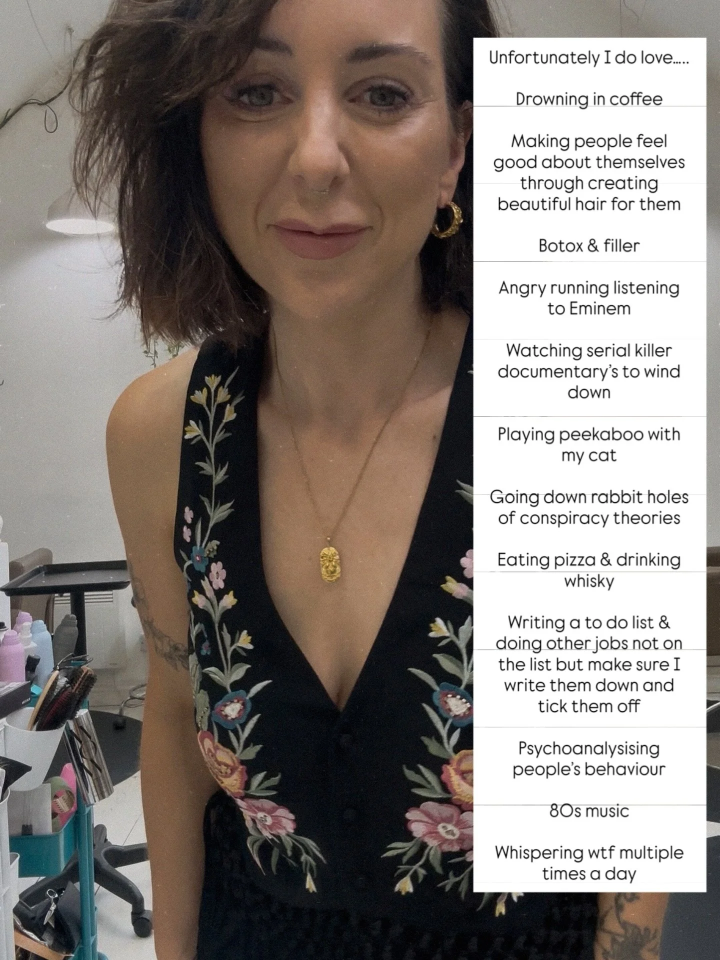 I thought I would jump on the trend train with this one, for a bit of fun 

I mean &hellip;. The list is long &hellip;. I could have gone on and on 😂

Can you relate to any ? Share the same loves as me ? 

#hairtrend
#haireducator
#hairdresserlife
#