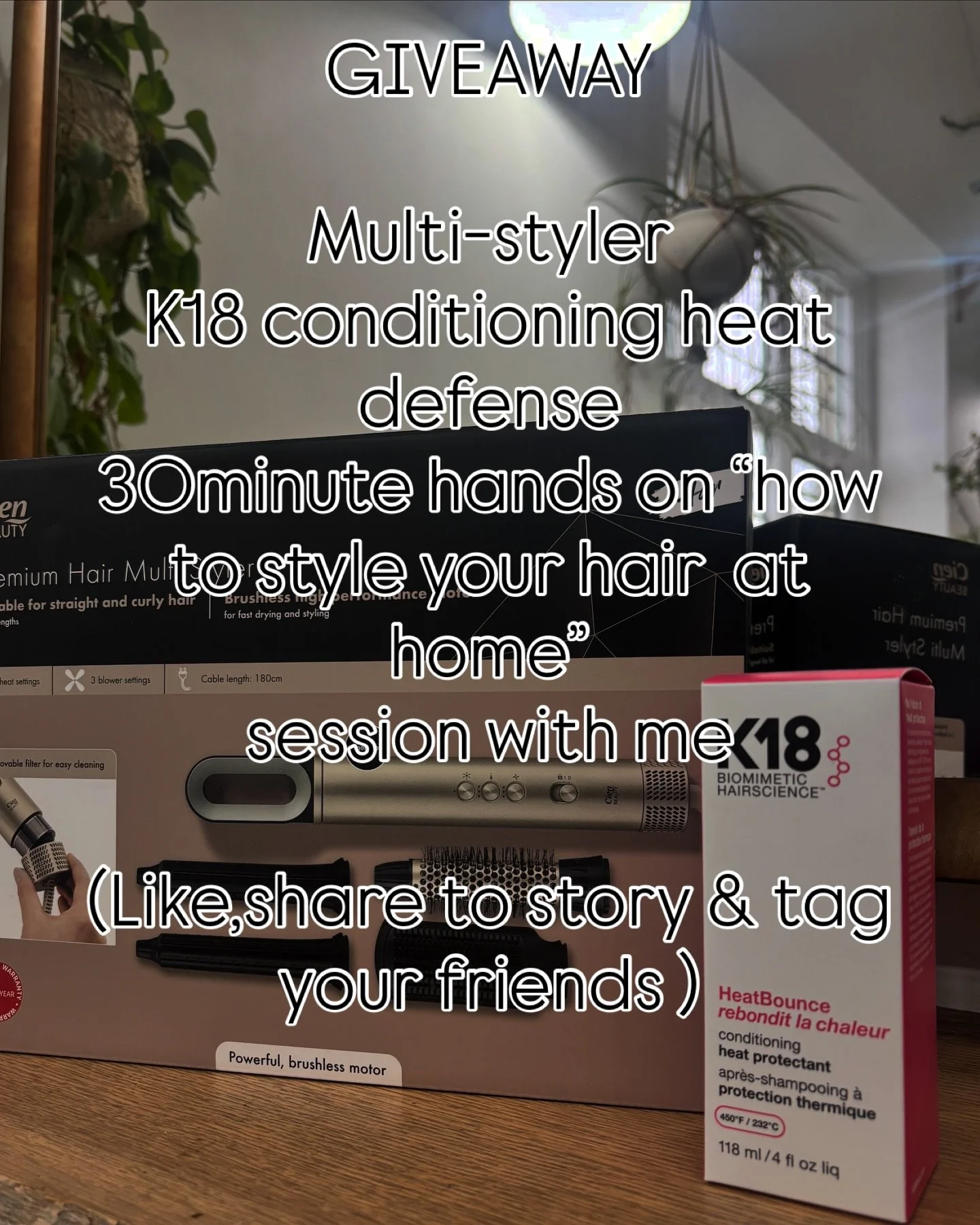 ✨GIVEAWAY ✨

1x Multi styler 
1x K18 conditioning heat protector spray 
30 minutes hands on &ldquo;how to style you hair at home&rdquo; session with me 

What have you got to do ? 
You know the drill 

Like this post 
Share to story 
Tag your friends