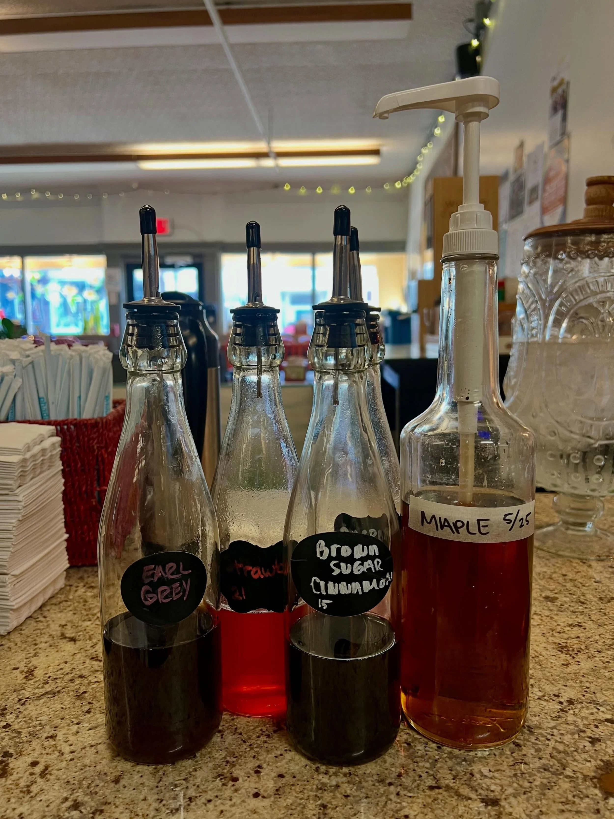 Check out our rotating selection of housemade syrups next time you stop in! #maine #mainecafe #coastalmaine #jardinsjava